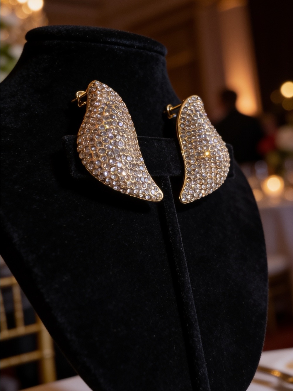 Gold Crystal Pave Wing Earrings - Vintage 80-90’ New Old Stock